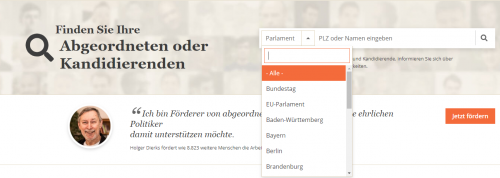 Screenshot Drupal 8 Suche Parlamente